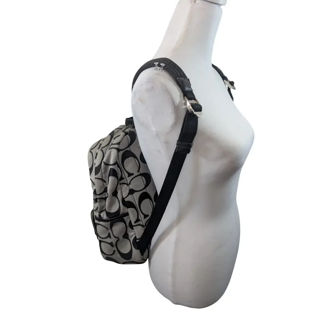 COACH! FAB BLACK, GRAY & SILVER MONOGRAM VINTAGE FULL SIZE BACKPACK, BAG, PURSE!